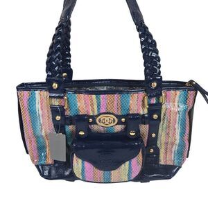 Sharif 1827 Shoulder Bag Blue Braided Handles Bonus Belt Bag Leather NEW